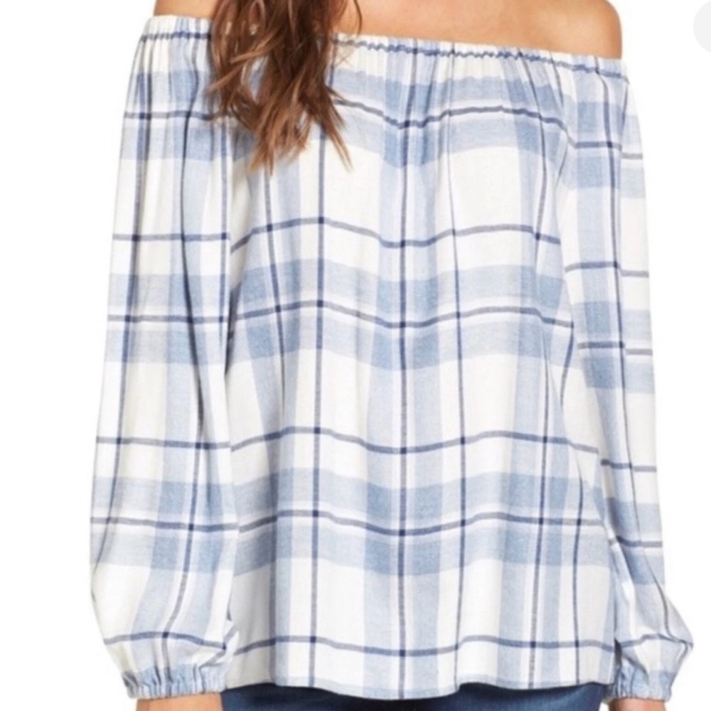 Two by Vince Camuto Plaid Off-Shoulder Women's Top